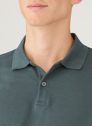 Men's Long Sleeve Piqué Polo Shirt in Dark Petrol