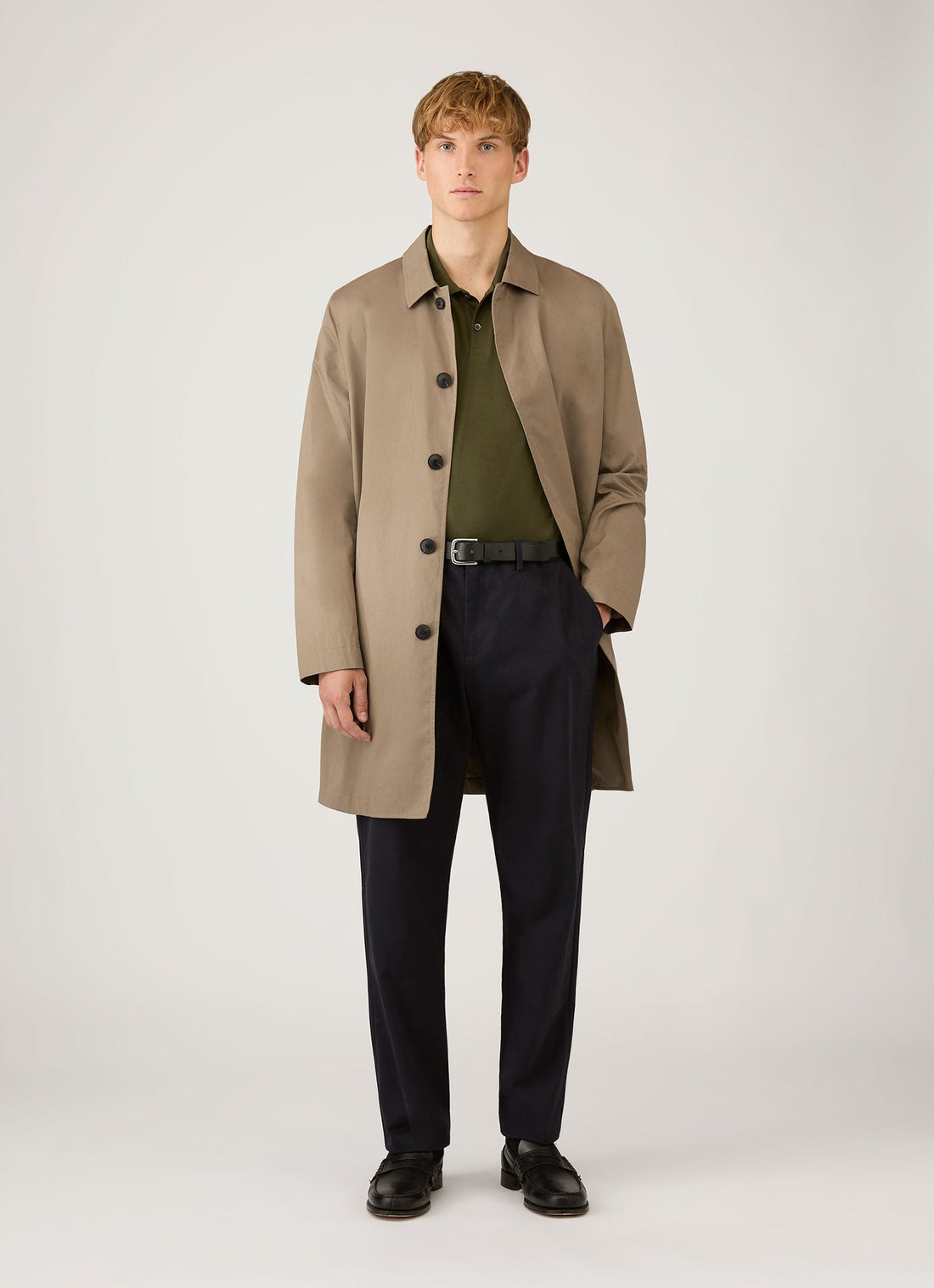 Men's Long Sleeve Piqué Polo Shirt in Deep Olive