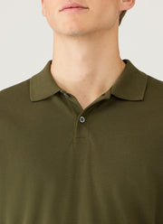 Men's Long Sleeve Piqué Polo Shirt in Deep Olive
