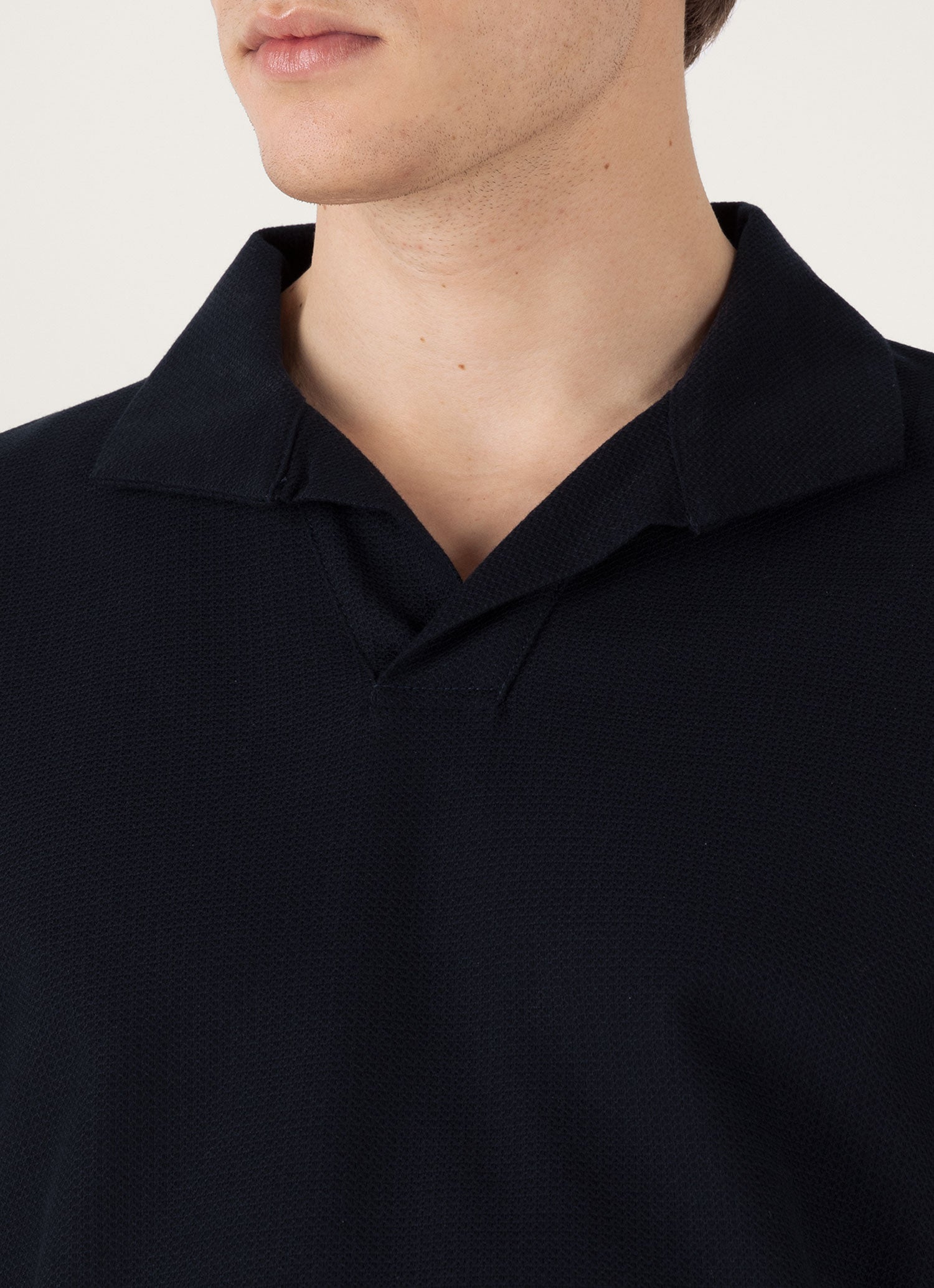 Men's Textured Jersey Polo Shirt in Midnight Navy