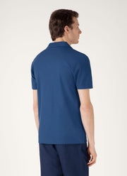 Men's Textured Jersey Polo Shirt in Soft Denim