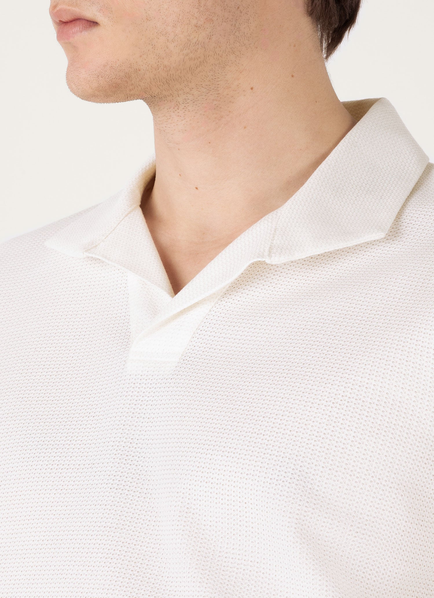 Men's Textured Jersey Polo Shirt in Ecru