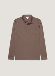 Men's Long Sleeve Ultra-Fine Merino Polo Shirt in Sandstone