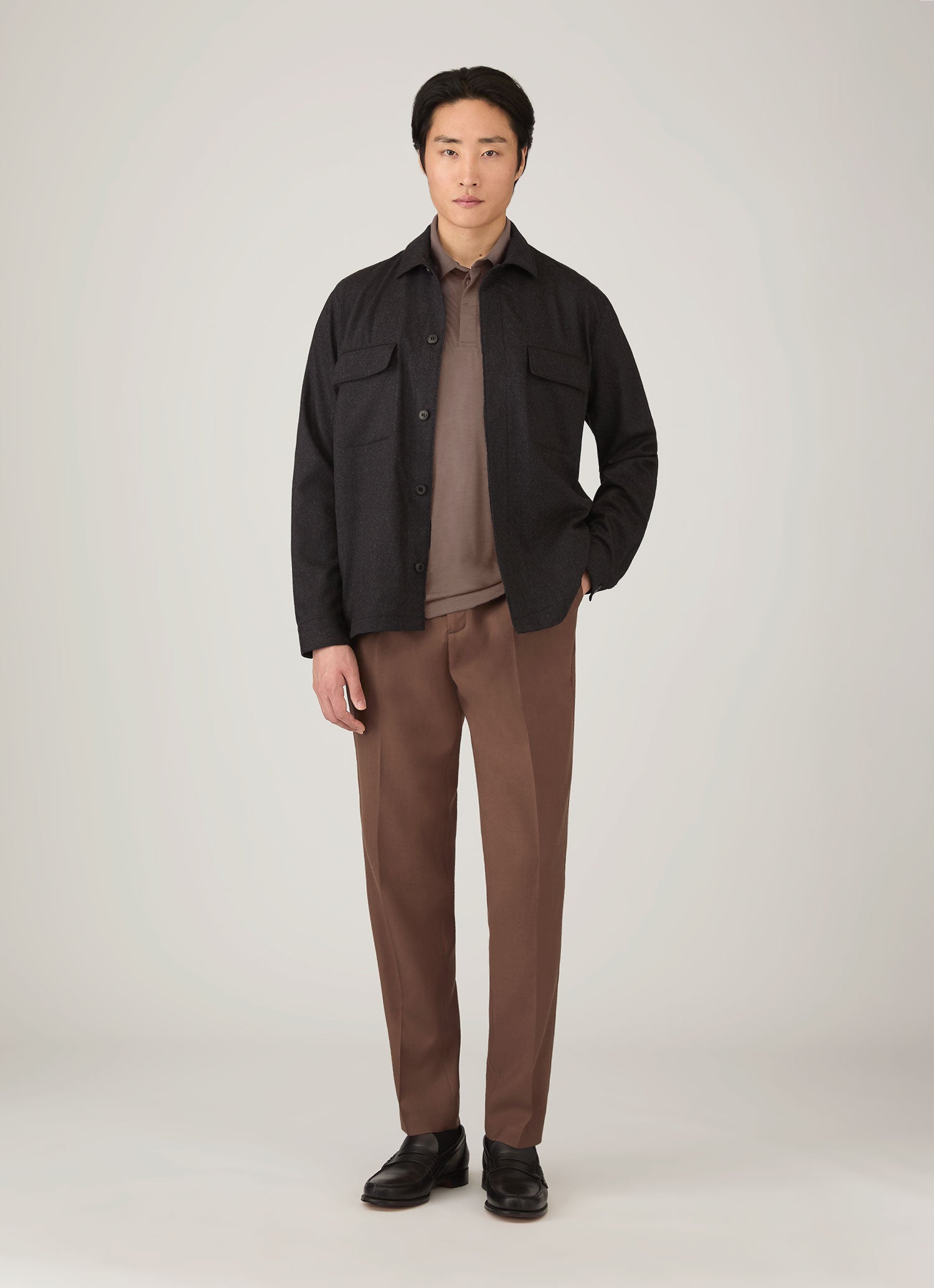 Men's Long Sleeve Ultra-Fine Merino Polo Shirt in Sandstone