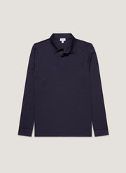 Men's Long Sleeve Ultra-Fine Merino Polo Shirt in Navy