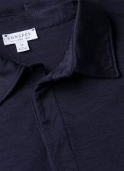 Men's Long Sleeve Ultra-Fine Merino Polo Shirt in Navy