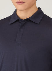 Men's Long Sleeve Ultra-Fine Merino Polo Shirt in Navy
