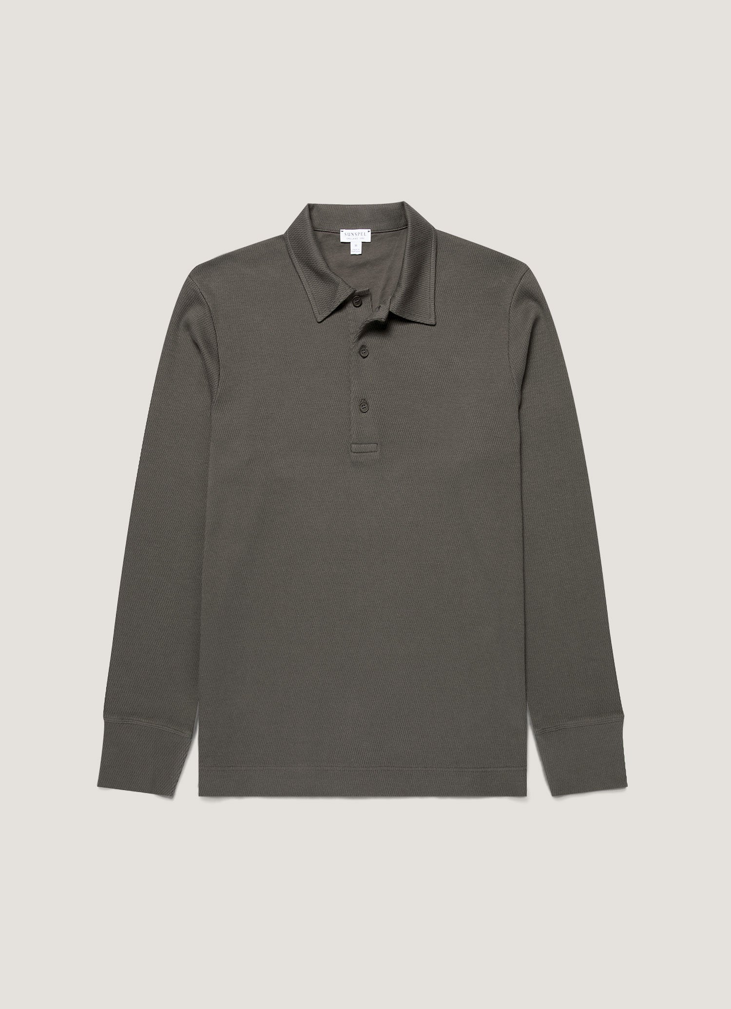 Men's Long Sleeve Cellulock Polo Shirt in Charcoal | Sunspel