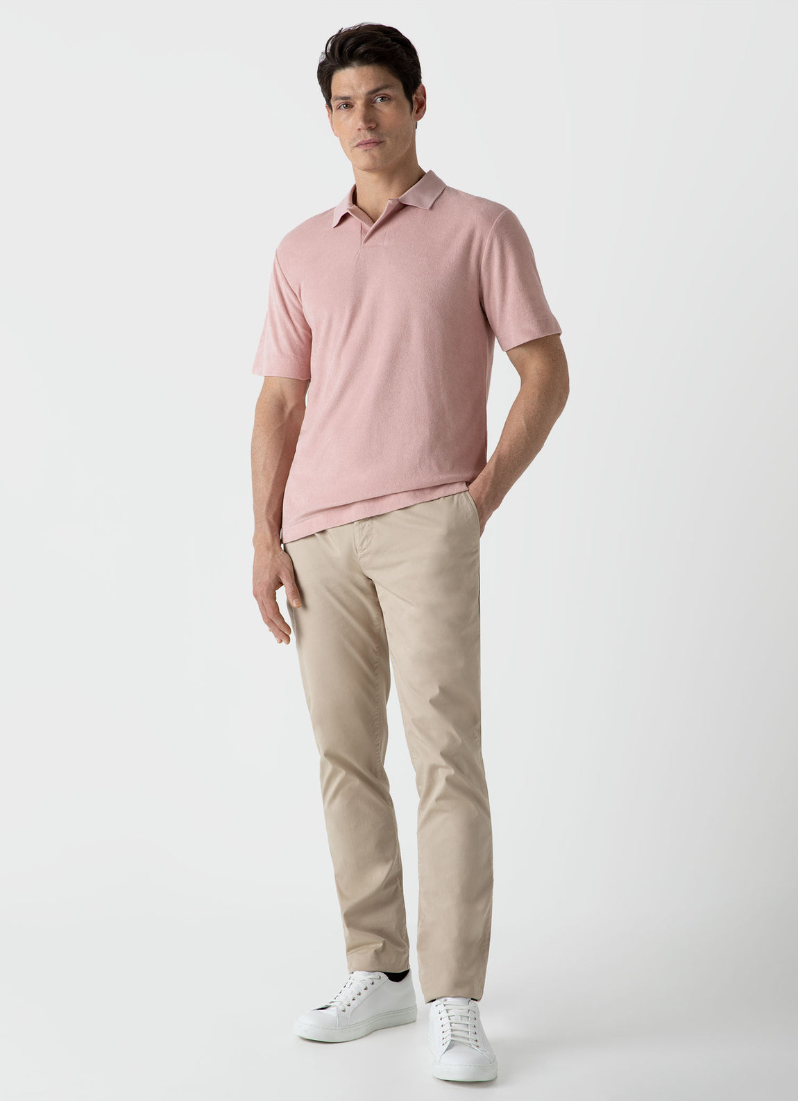 Men's Towelling Polo Shirt in Shell Pink