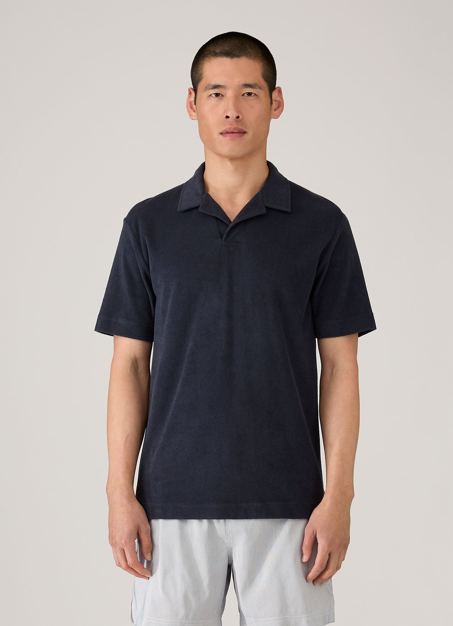 Men's Towelling Polo Shirt in Navy | Sunspel
