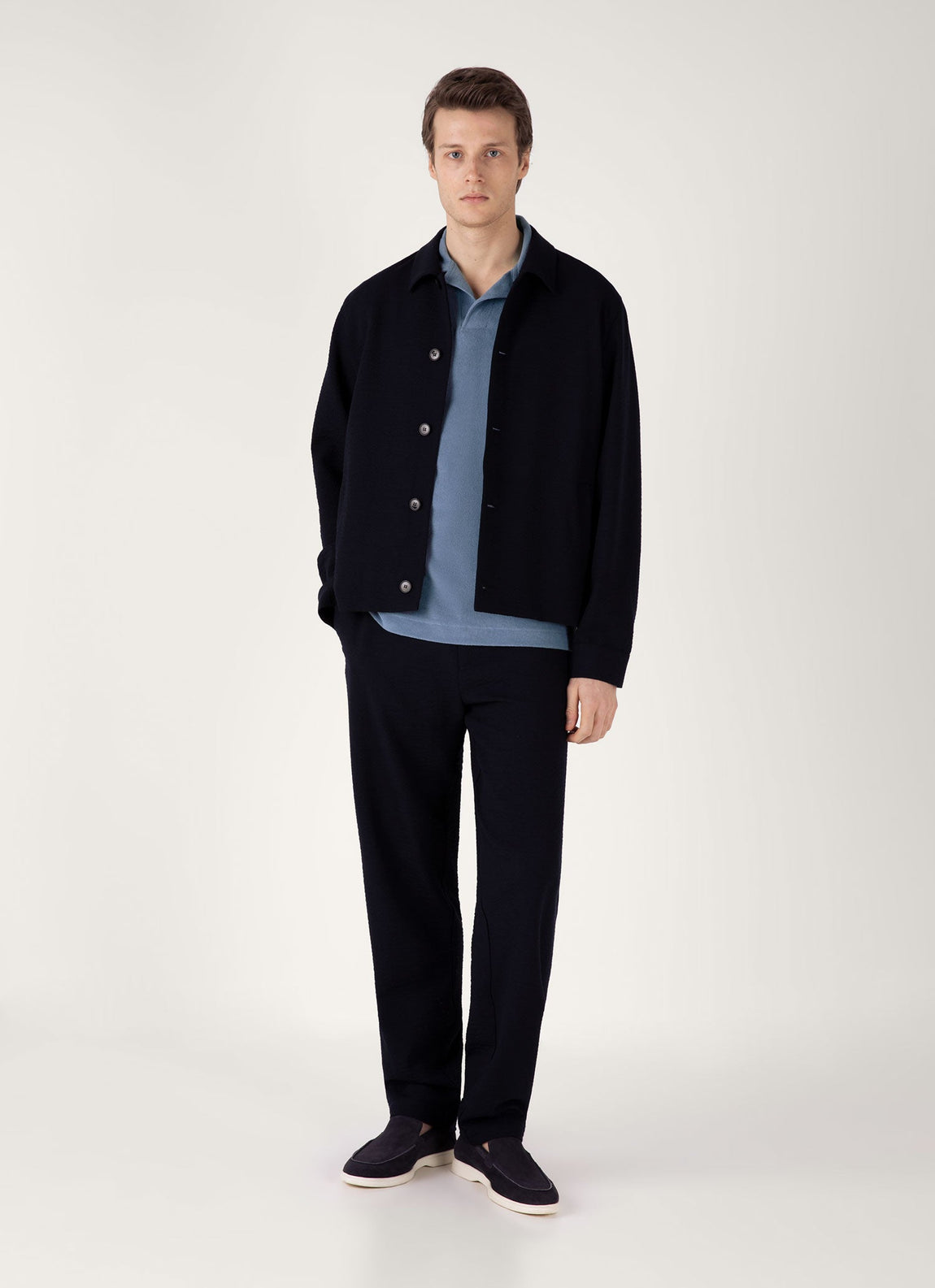 Men's Towelling Polo Shirt in Vintage Blue