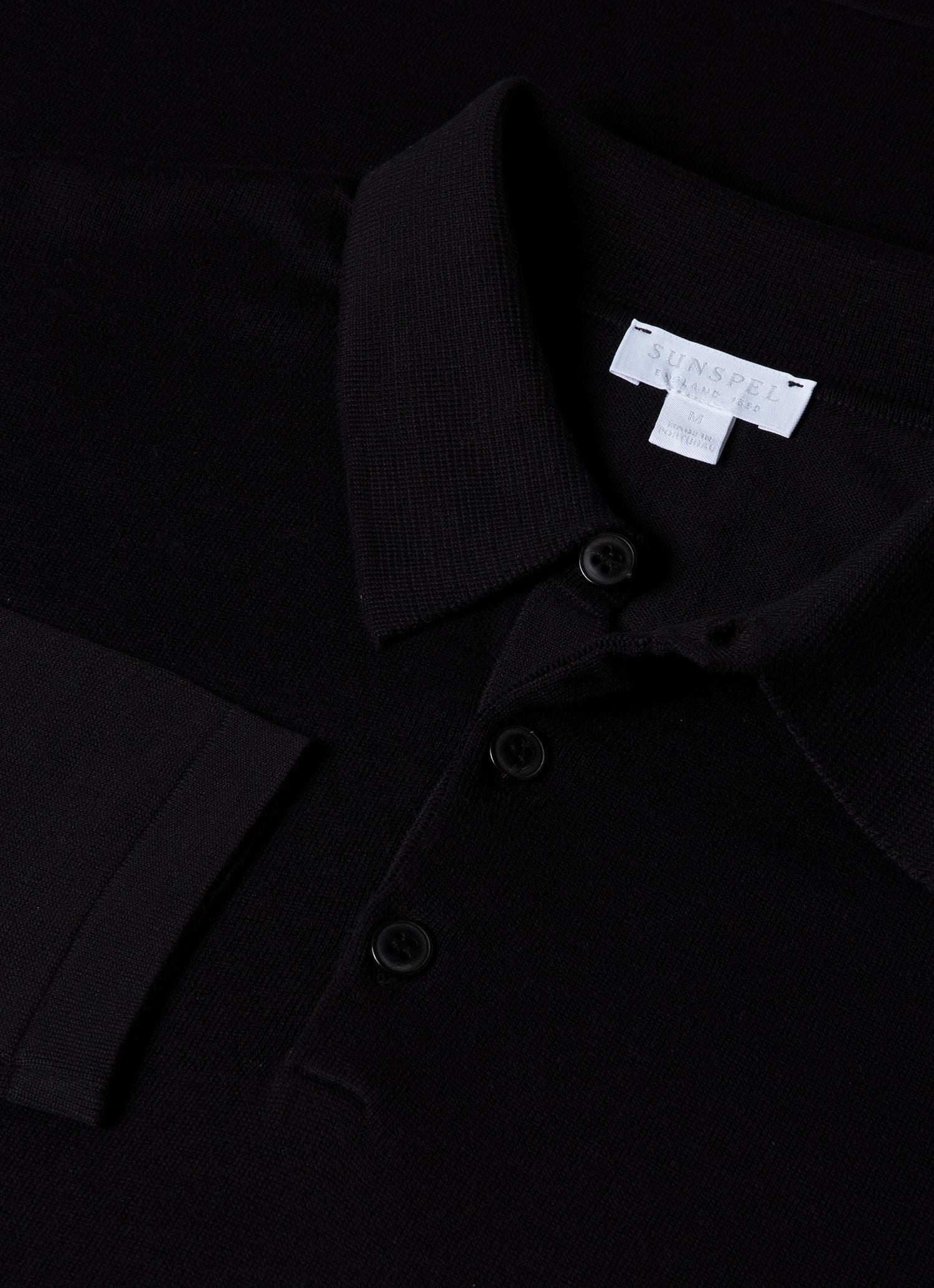 Men's Sea Island Cotton Long Sleeve Polo Shirt in Black