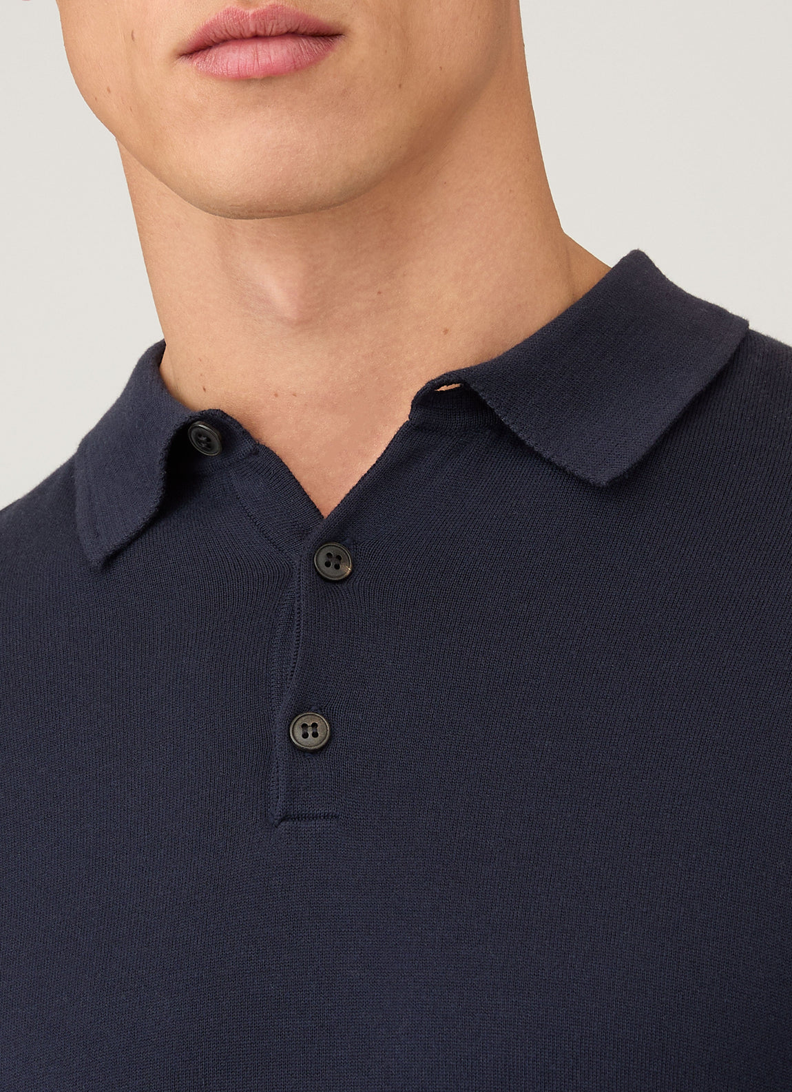 Men's Long Sleeve Sea Island Cotton Knit Polo Shirt in Light Navy