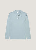 Men's Long Sleeve Sea Island Cotton Knit Polo Shirt in Stone Blue