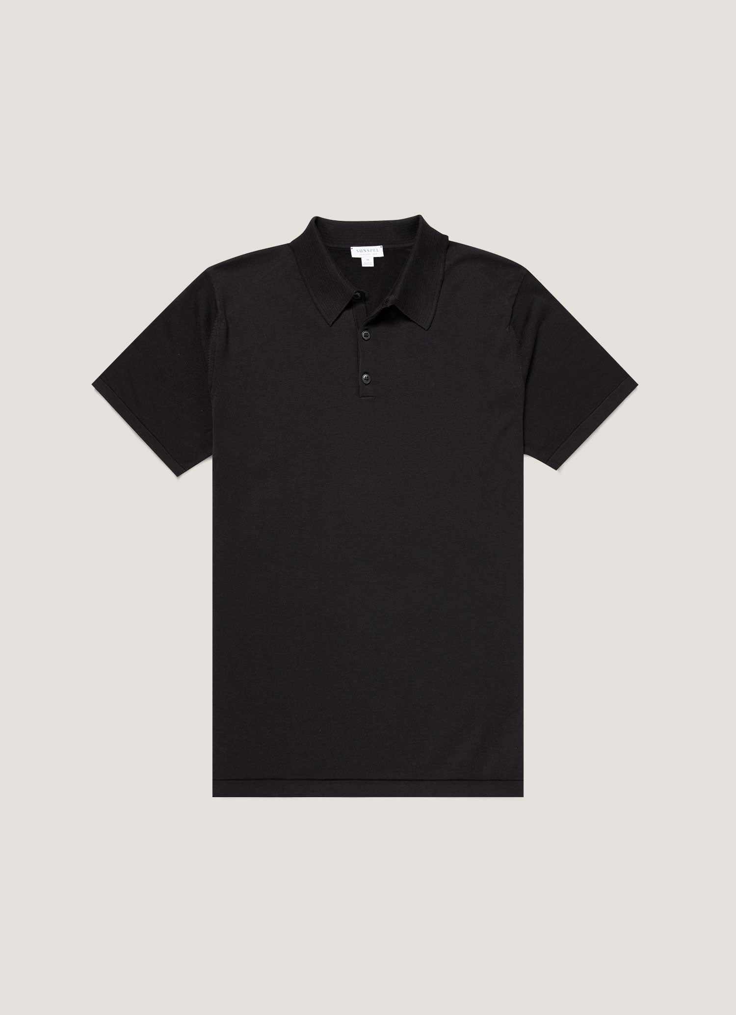 Men's Sea Island Cotton Knit Polo Shirt in Black | Sunspel