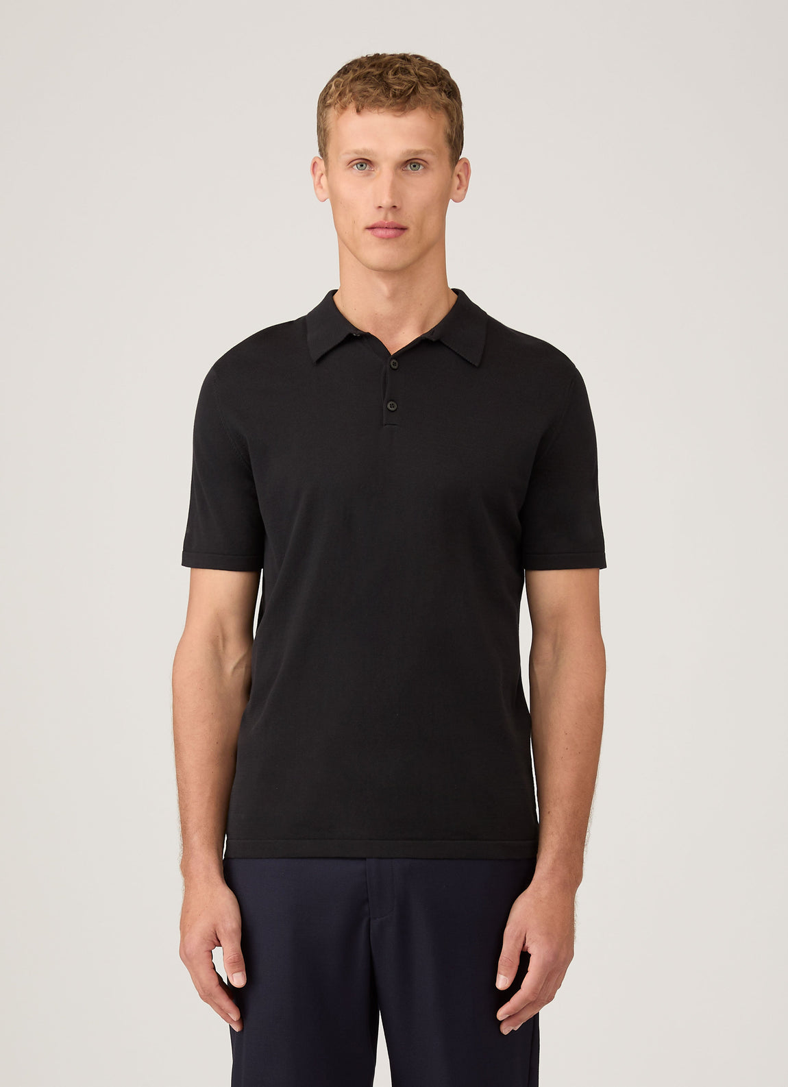 Men's Sea Island Cotton Knit Polo Shirt in Black