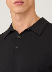 Men's Sea Island Cotton Knit Polo Shirt in Black