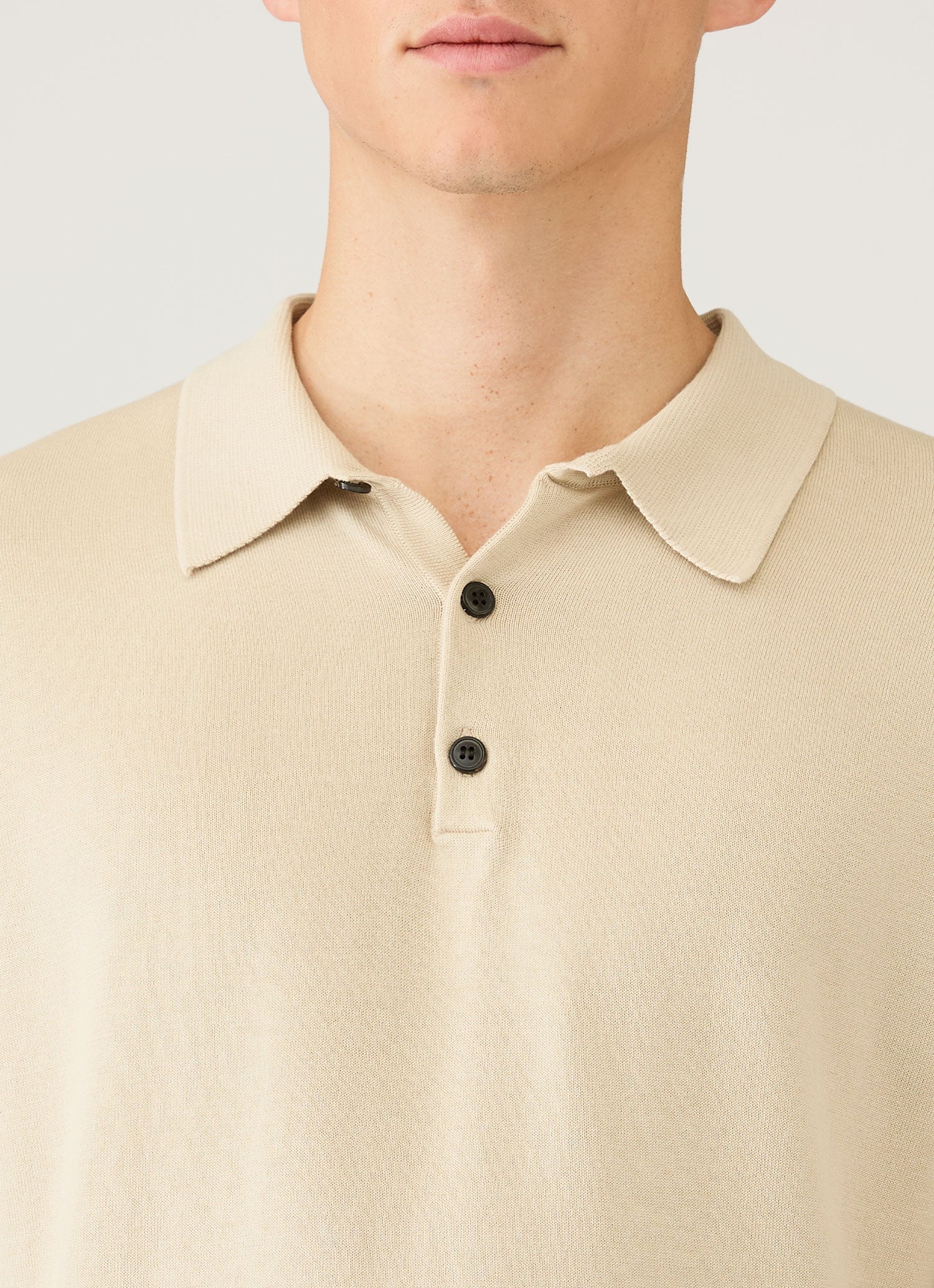 Men's Sea Island Cotton Knit Polo Shirt in Hazelwood | Sunspel