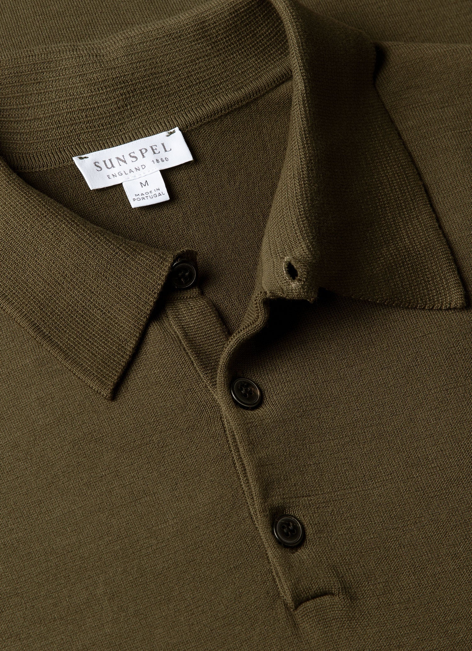 Men's Sea Island Cotton Knit Polo Shirt in Deep Olive | Sunspel