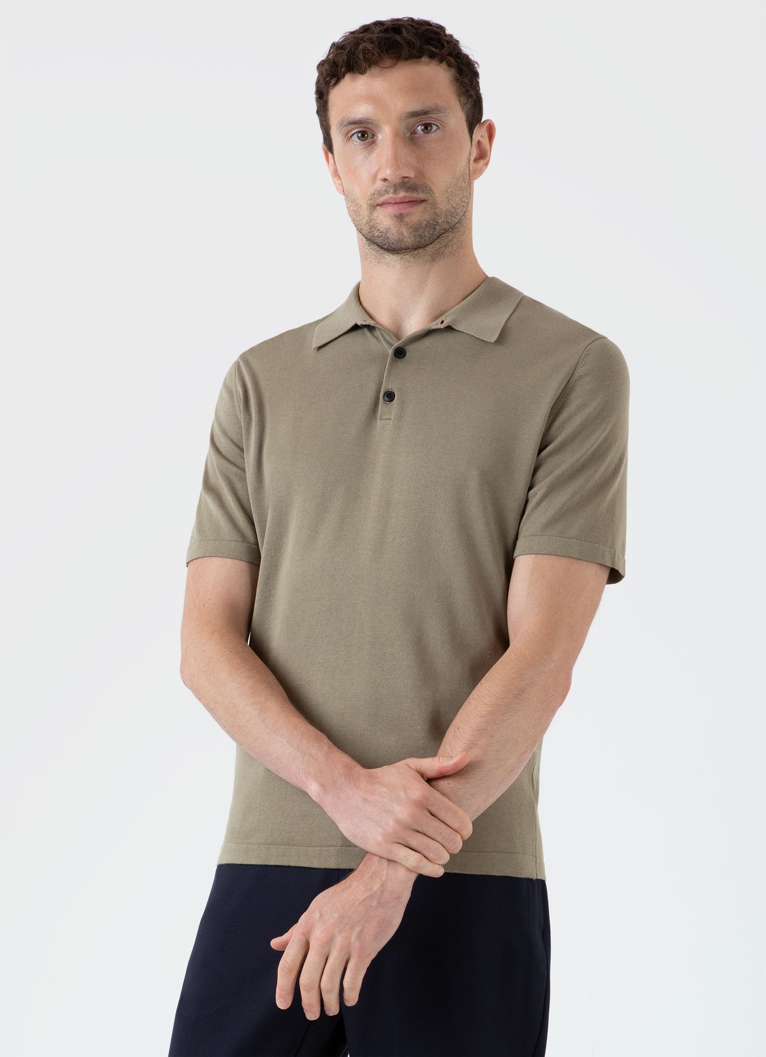 Men's Sea Island Cotton Polo Shirt in Dark Stone