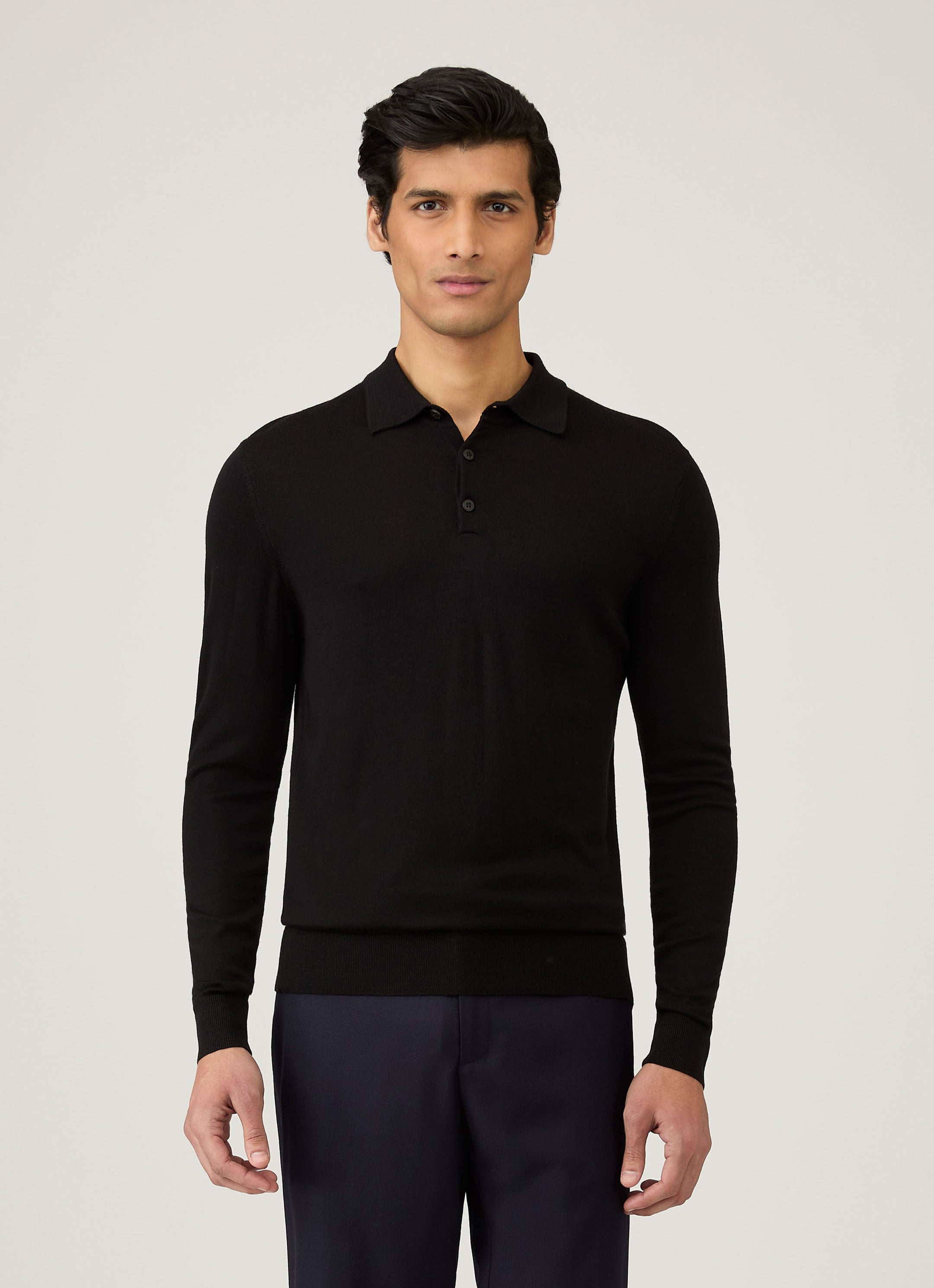 Men's Extra-Fine Merino Polo Shirt in Black