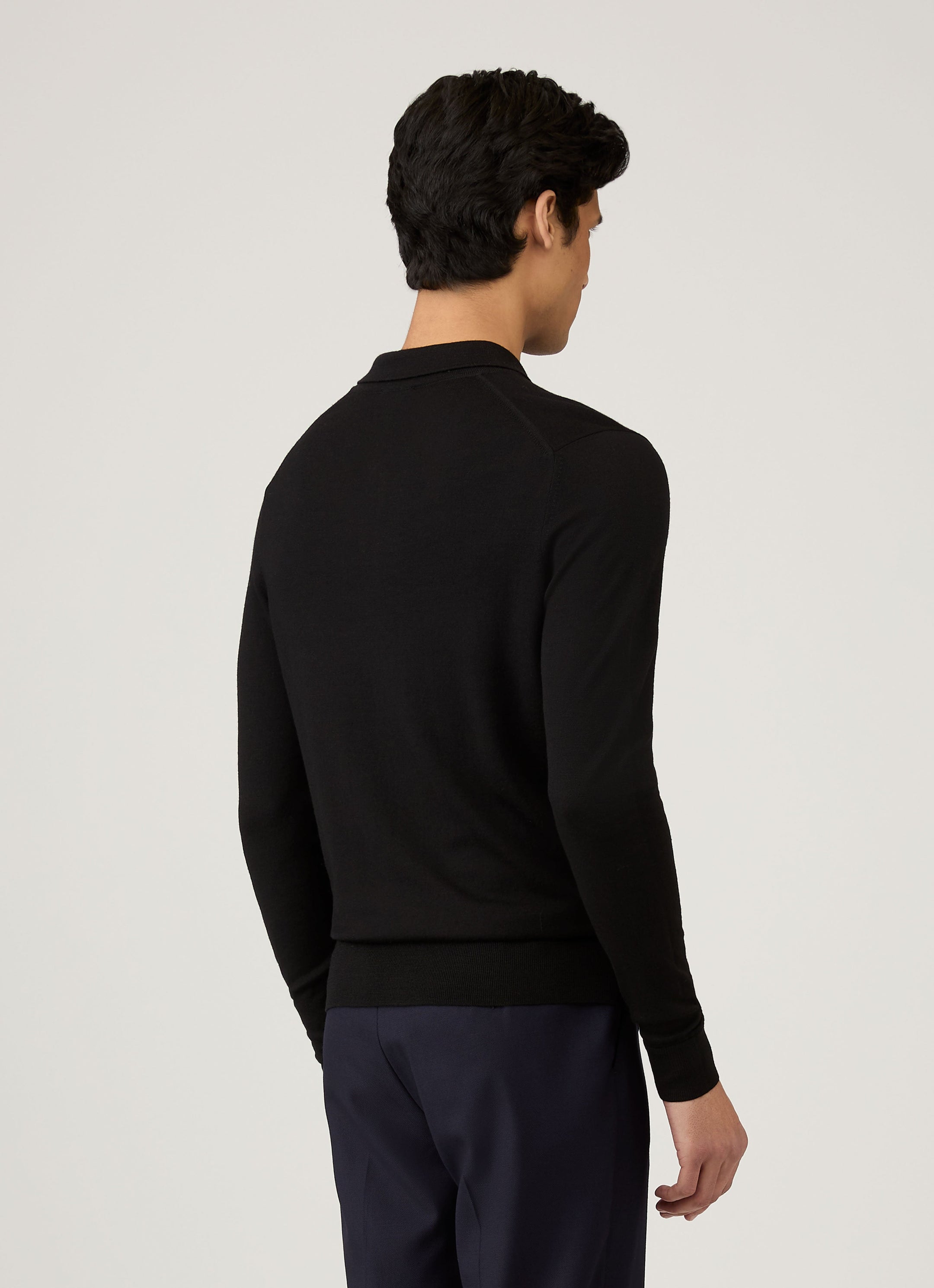 Men's Extra-Fine Merino Polo Shirt in Black