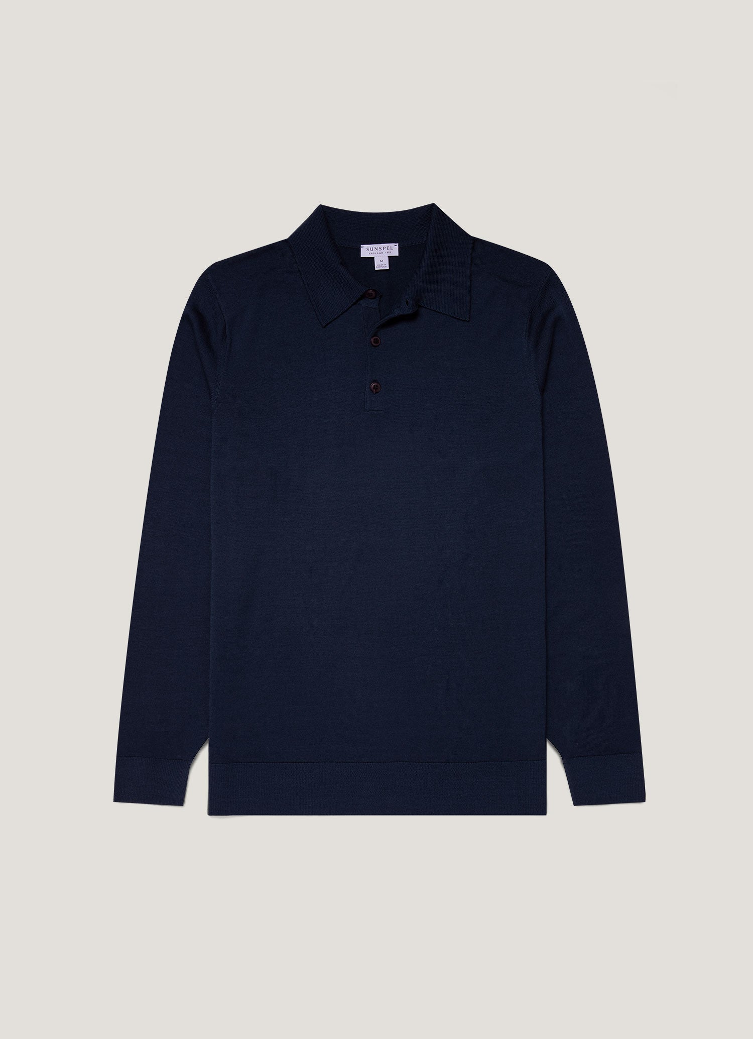 Men's Extra-Fine Merino Knitted Polo Shirt in Light Navy | Sunspel