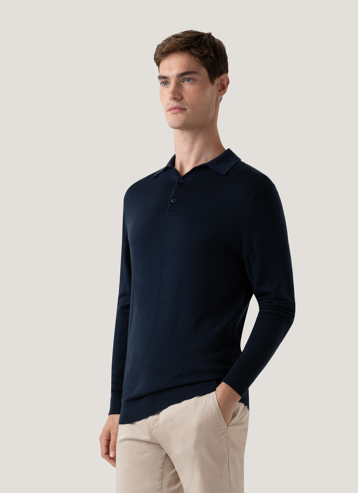 Men's Extra-Fine Merino Polo Shirt in Light Navy