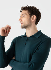 Men's Extra-Fine Merino Polo Shirt in Peacock