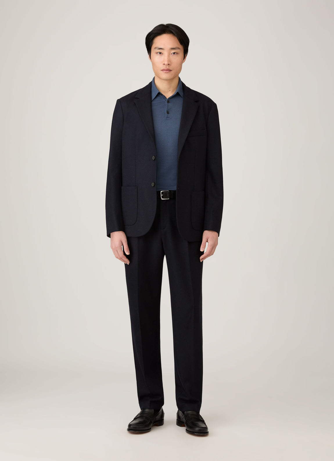 Men's Extra-Fine Merino Polo Shirt in Slate Blue