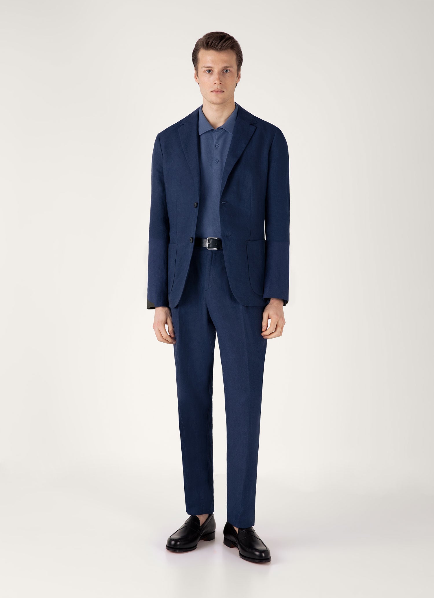 Men's Knit Polo Shirt in Soft Denim