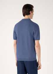 Men's Knit Polo Shirt in Soft Denim
