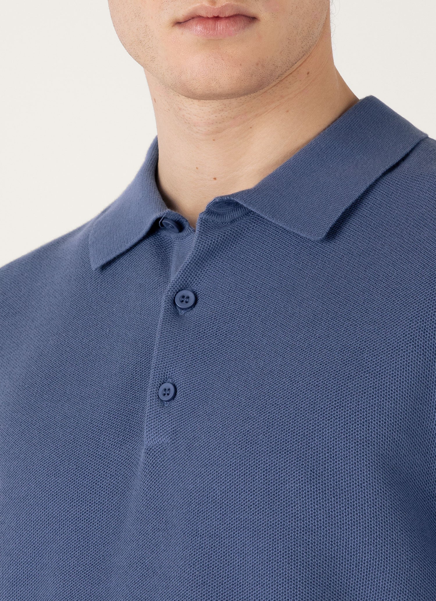 Men's Knit Polo Shirt in Soft Denim