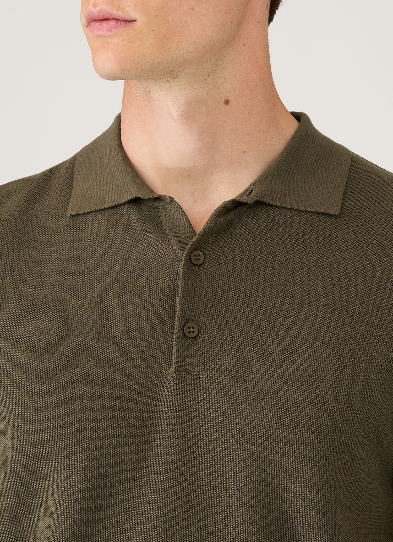Men's Cotton Knit Polo Shirt in Khaki | Sunspel