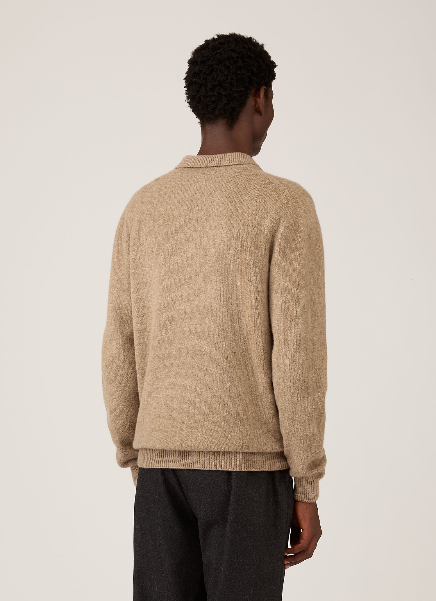 Men's Lambswool Knitted Polo Shirt in Sandstone | Sunspel