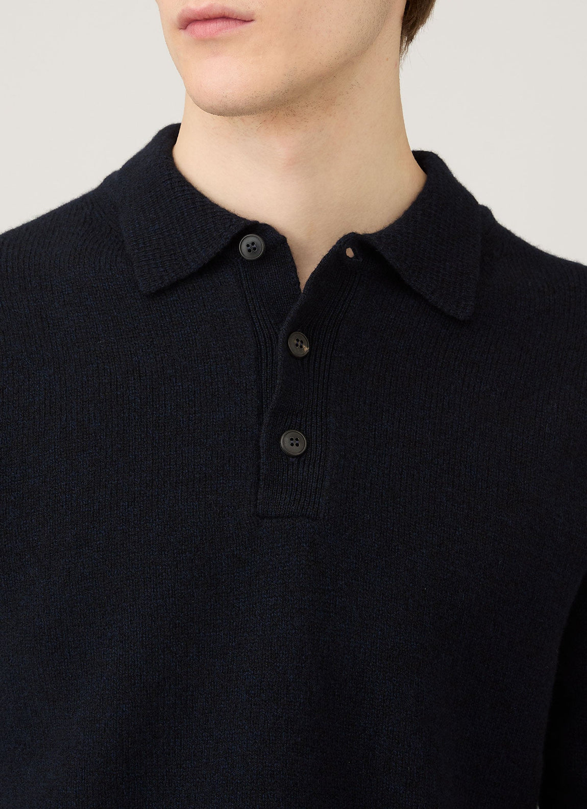 Men's Lambswool Polo Shirt in Dark Navy Mouline