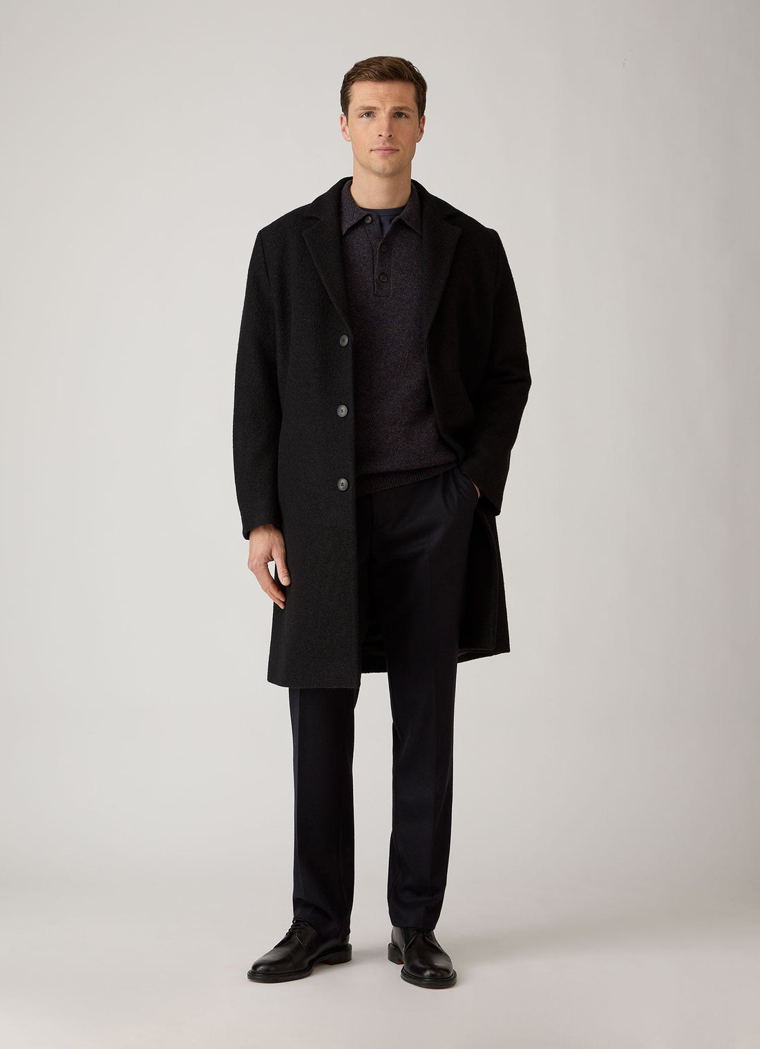 Men's Lambswool Knitted Polo Shirt in Midnight Navy Twist
