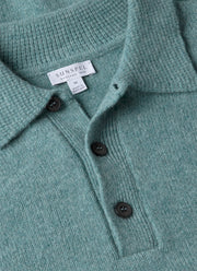 Men's Lambswool Polo Shirt in Steel Green