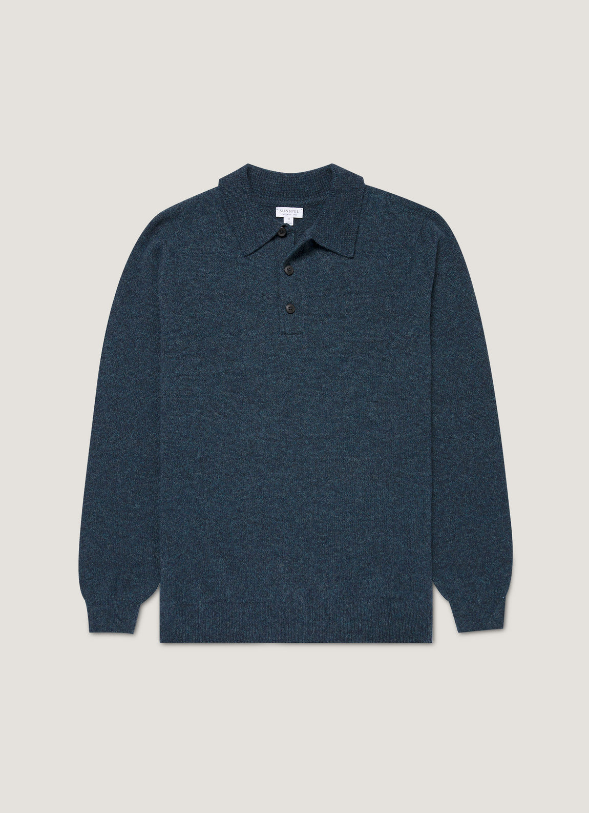 Men's Lambswool Knitted Polo Shirt in Dark Petrol Twist
