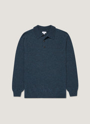 Men's Lambswool Knitted Polo Shirt in Dark Petrol Twist