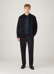 Men's Lambswool Knitted Polo Shirt in Dark Petrol Twist