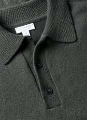 Men's Lambswool Knitted Polo Shirt in Slate Green