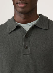 Men's Lambswool Knitted Polo Shirt in Slate Green