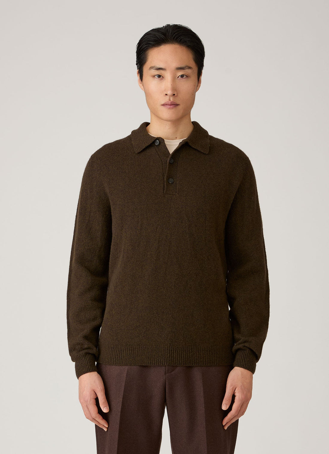 Men's Lambswool Knitted Polo Shirt in Loden Green Twist