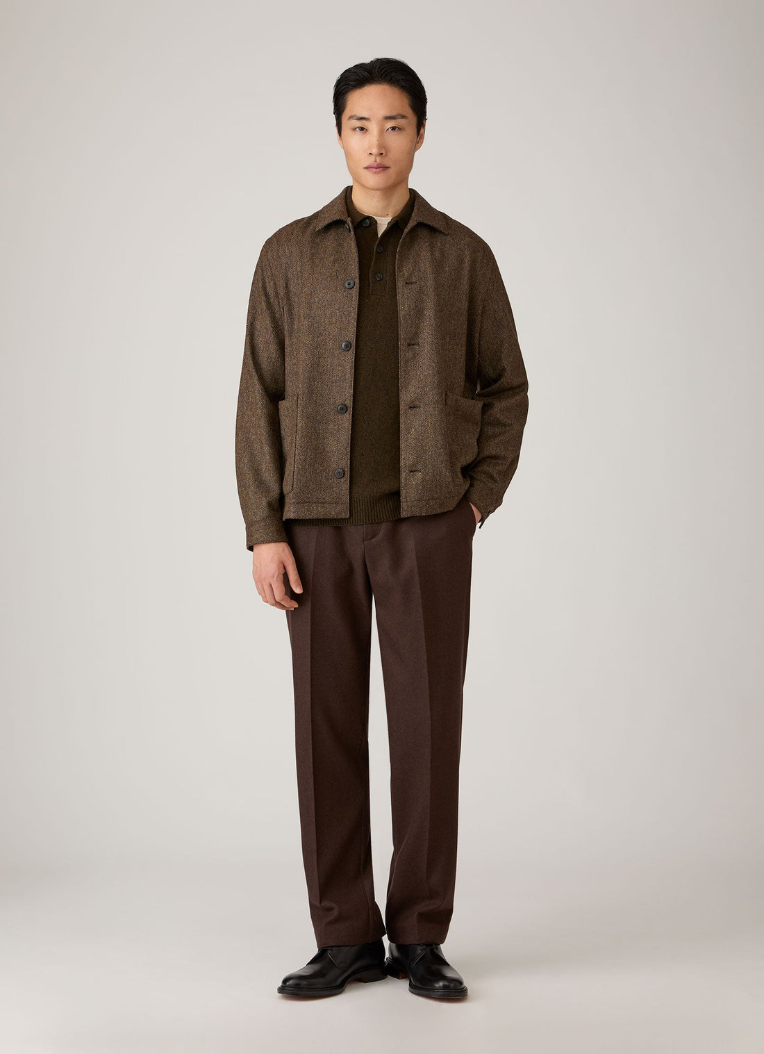 Men's Lambswool Knitted Polo Shirt in Loden Green Twist