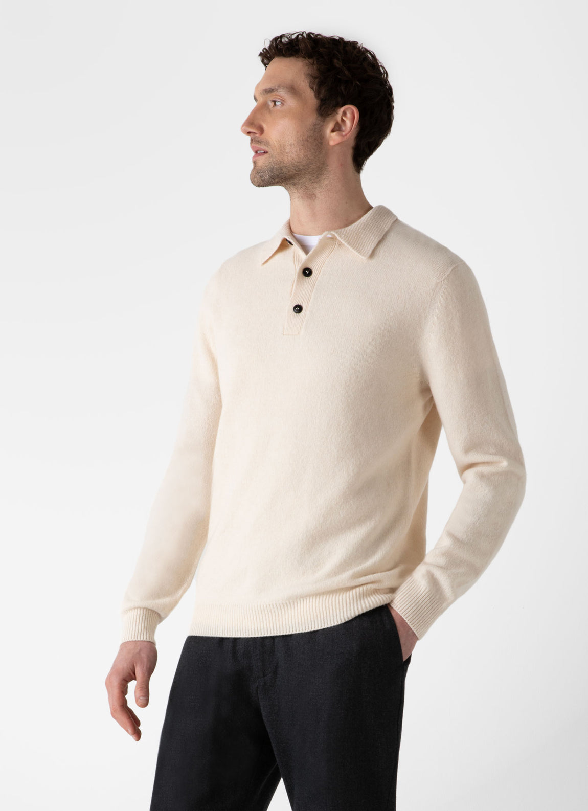 Men's Lambswool Polo Shirt in Ecru | Sunspel