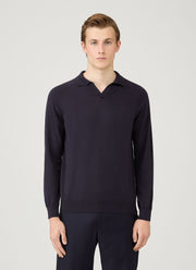 Men's Sea Island Cashmere Polo Shirt in Midnight Navy