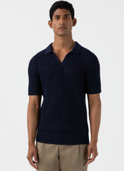 Men's Open Stitch Polo Shirt in Navy