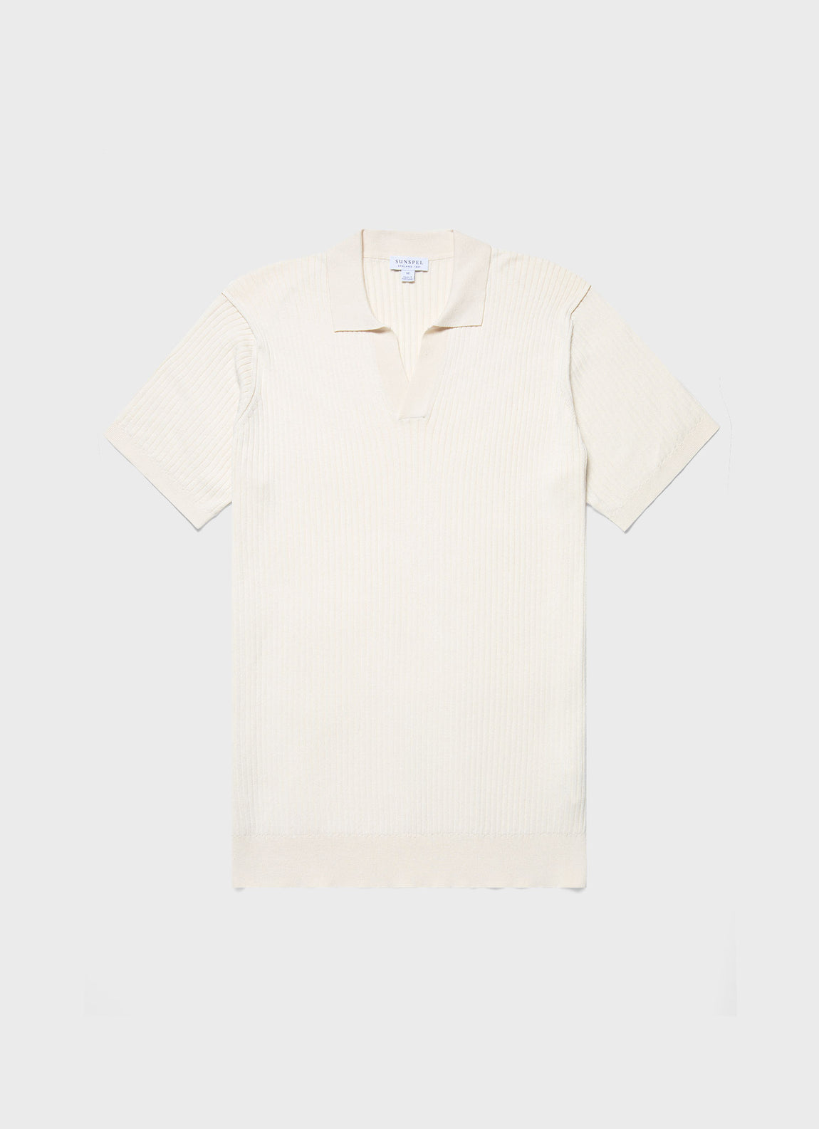 Men's Fine Rib Silk Cotton Polo Shirt in Ecru