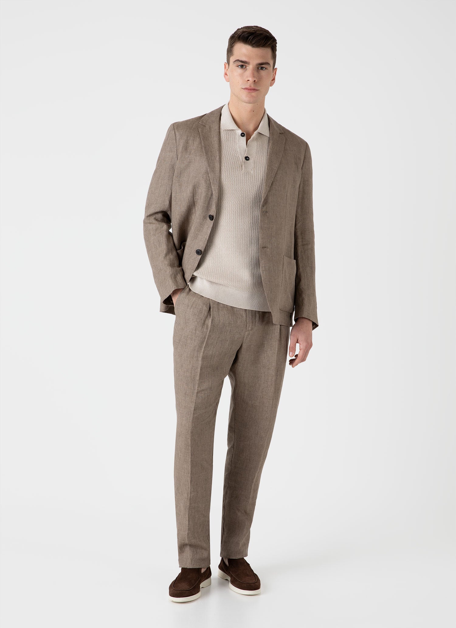 Men's Textured Knit Polo Shirt in Ecru